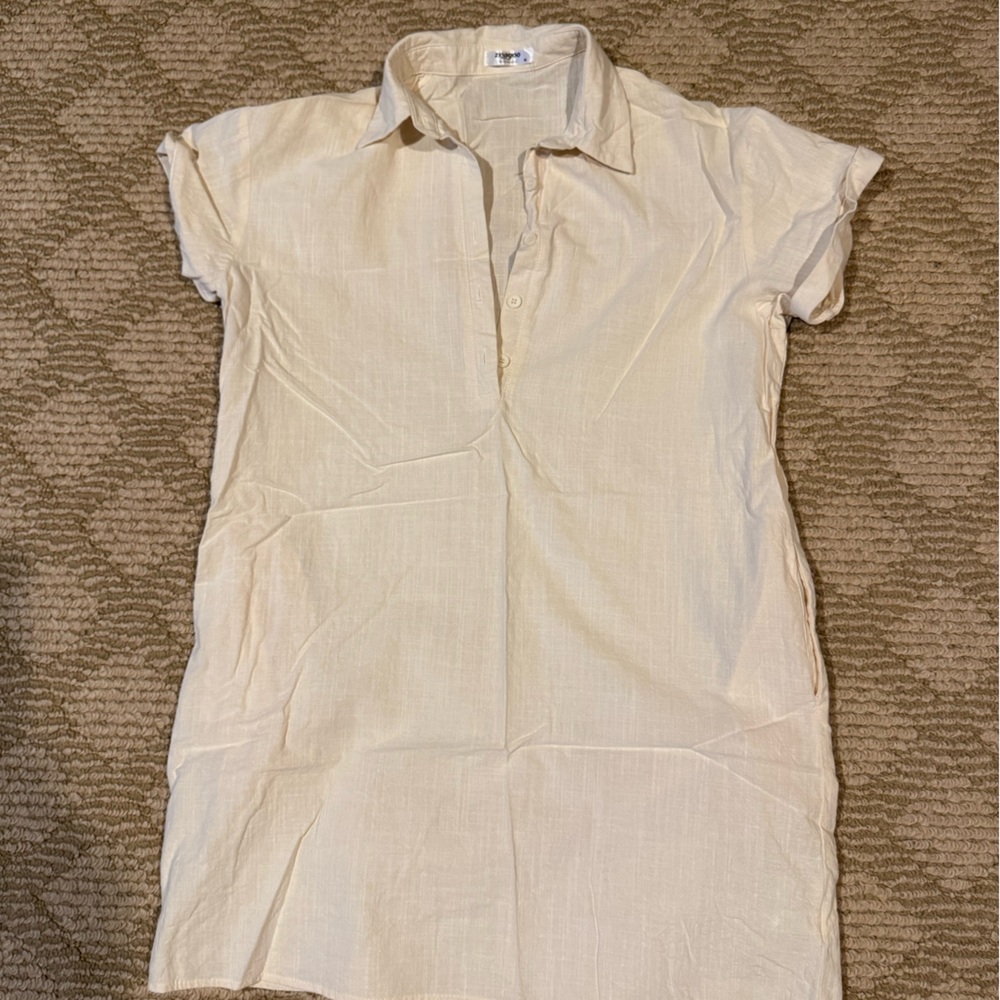 Cream 100 % cotton Button-Up dress